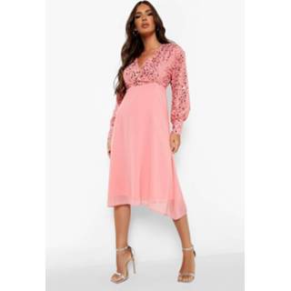 👉 Midi Wikkel Skater Jurk Met Pailletten, Rose Pink
