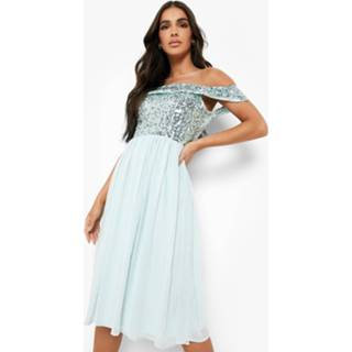 👉 Midi Skater Jurk Met Pailletten En Uitgesneden Hals, Sage