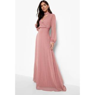 👉 Dobby Maxi Wikkel Jurk Met Lange Mouwen, Dusty Rose