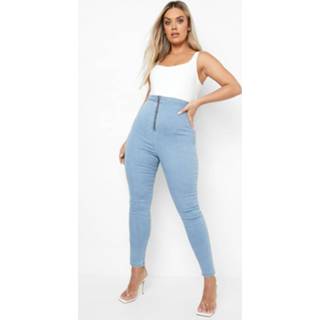 👉 Plus Disco Skinny Jeans Met Rits, Stonewash