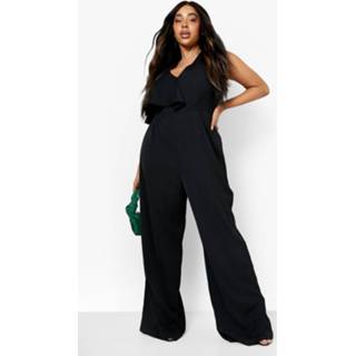 👉 Plus Asymmetrische Wide Leg Jumpsuit, Black