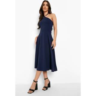 👉 Skater jurk marine Midi Met Bandjes En Halter Neck, Navy