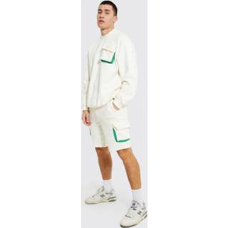 👉 Oversized Man Cargo Trainingspak Met Shorts, Ecru