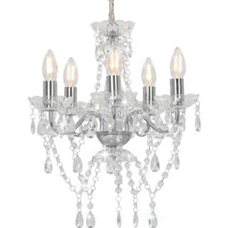 👉 Kroon luchter kristal zilver One Size zilverkleurig Kroonluchter met kristallen kralen rond 5xE14 8719883573243