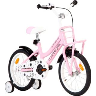 👉 Kinderfiets wit roze One Size GeenKleur kinderen met voordrager 16 inch en 8719883807782