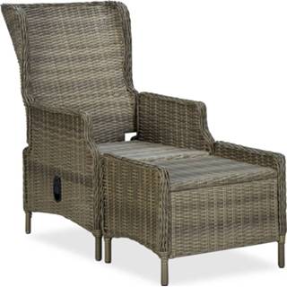 👉 Terrasstoel bruin One Size Tuinstoel verstelbaar met voetenbankje poly rattan 8720286156131