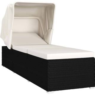 👉 One Size GeenKleur Ligbed met luifel en kussen poly rattan crmewit 8719883729459