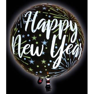 👉 Zwart kunststof One Size Color-Zwart Tib led-ballon Happy New Year rond 65 cm 4002727169936