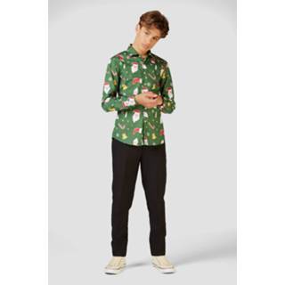 Overhemd groen polyester Color-Meerkleurig OppoSuits Santaboss Teen mt 158-164 8719874033220