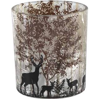 Windlicht glas One Size koper Yoah rond met rendier tafereel H8 x Ø7 cm. 8720014430656