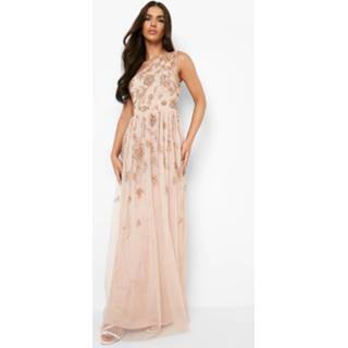👉 Met De Hand Versierde Bruidsmeisjes Maxi Jurk Met Eén Blote Schouder, Blush