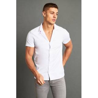 👉 Dropped Muscle Fit Overhemd Met Korte Mouwen En Revers Kraag, White