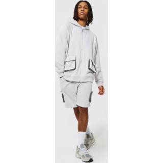 👉 Oversized Cargo Man Trainingspak Met Capuchon En Shorts, Light Grey