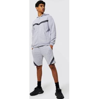 👉 Man Official Gestreept Trainingspak Met Tank Met Capuchon En Shorts, Grey Marl