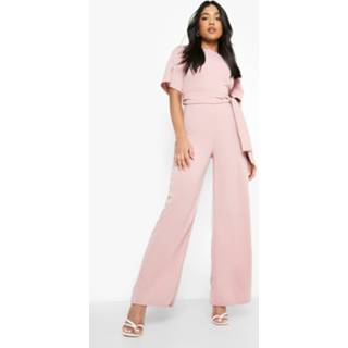 👉 Petite Getailleerde Wide Leg Jumpsuit Met Ceintuur, Blush