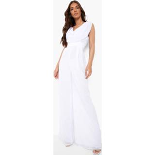 👉 Wide Leg Jumpsuit Met Gedrappeerde Col, Ivory