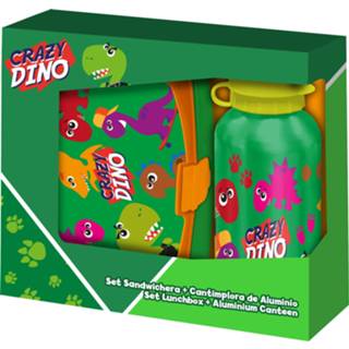 👉 Aluminium Color-Groen One Size groen oranje Crazy Dino lunchset junior groen/oranje 2-delig 8435507838252