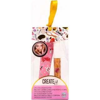 👉 Lipglos goud kunststof One Size Color-Goud Create It! lipgloss en bodyglitter 13 x 6,5 3 cm 2-delig 8712916083368