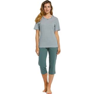 👉 Saliegroene katoenen dames pyjama 'fine stripes & pretty neckline'