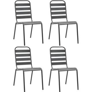 👉 Terras stoel staal grijs One Size Tuinstoelen 4 st gelat ontwerp donkergrijs 8720286065914