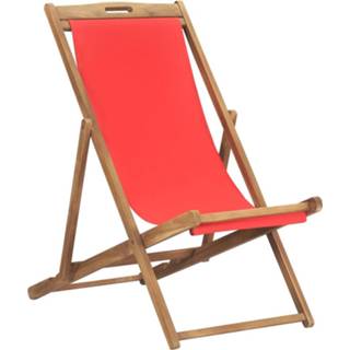 👉 Strand stoel teakhout One Size rood Strandstoel inklapbaar massief 8719883760643