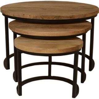 👉 Salontafel hout mangohout One Size Color-Bruin set van 3 Rond Industrieel Ivy 7106613283700