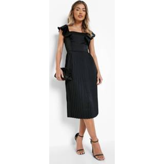 👉 Geplooide Midi Jurk Met Geplooide Mouwen, Black