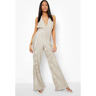 👉 Tall Plisse Cowl Back Wide Leg Jumpsuit, Champagne