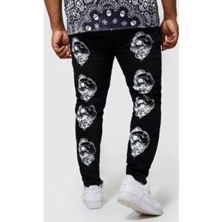 Plus Stretch Schedel Skinny Jeans Met Achteropdruk, Black