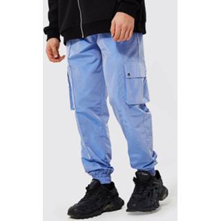 👉 Irriserende Regular Fit Cargo Broek, Blue