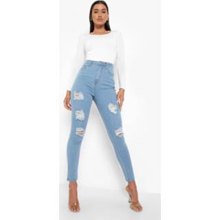 Versleten Basic High Waited Skinny Jeans, Light Blue