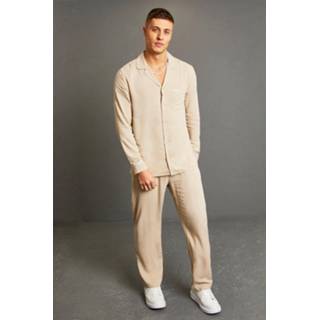 👉 Viscose Overhemd Met Biezen En Broek Set, Taupe