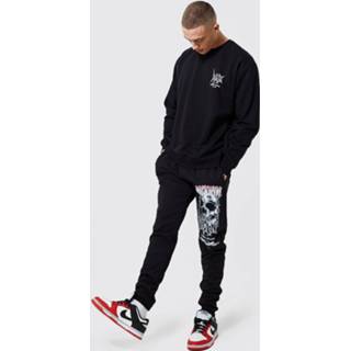 👉 Oversized Gerecycled Schedel Trainingspak Met Sweater En Opdruk, Black