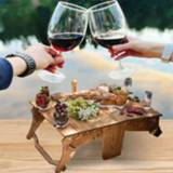 👉 Picknickmand houtkleur houten klein active 2 in 1 buiten opvouwbare tafel wijntafel, maat: (verbrande houtkleur)