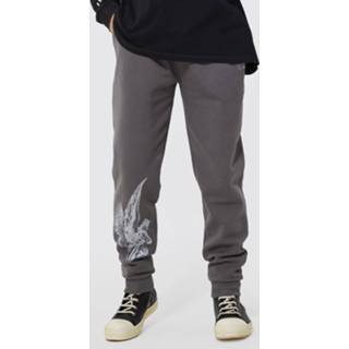 👉 Regular Fit Standbeeld Joggingbroek Met Opdruk, Charcoal