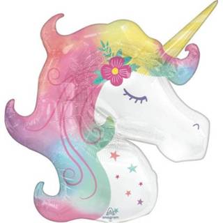 👉 Folieballon wit roze folie One Size Color-Meerkleurig Anagram Enchanted Unicorn 83 x 73 cm wit/roze 26635434928