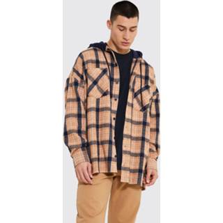 Oversized Dik Geruit Overhemd Met Capuchon, Brown