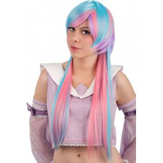 👉 Pruik paars blauw roze synthetisch One Size Color-Blauw vrouwen Carnival Toys steil dames paars/blauw/roze 8004761028657