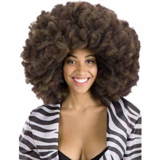 👉 Pruik bruin polyester One Size Color-Bruin vrouwen Carnival Toys afro dames 8004761029630