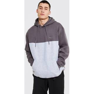 👉 Oversized Colour Block Man Signature Hoodie, Charcoal