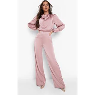 👉 Satijnen Wide Leg Jumpsuit Met Col, Rose