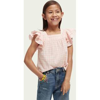 👉 Roze meisjes wovens Scotch & Soda Yarn-dyed geruite top met ruches 8719029843230