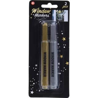 👉 Stift zilver goud One Size meerkleurig 2x Raamstiften en dikke punt - Knutsel/hobbymateriaal teken stiften voor ramen/spiegels 8720147646450