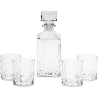 👉 Waterkaraf kristalglas glas One Size transparant Glazen whisky/water karaf set 900 ml met 4 230 - look whiskey fles Whiskykaraf/whiskyfles structuur in 8720147265170