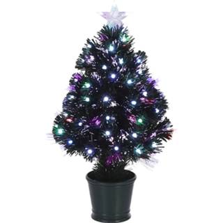 👉 Kerstboom fiber One Size meerkleurig optic kerstboom/kunst met verlichting en piek ster 60 cm - Kunstbomen/kerstbomen lampjes/lichtjes 8718861839524