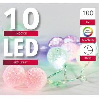👉 Lichtsnoer pastel One Size meerkleurig met 10 gekleurde bol lampjes 100 cm op batterij timer - Kerstverlichting Feestlampjes 8720147879551