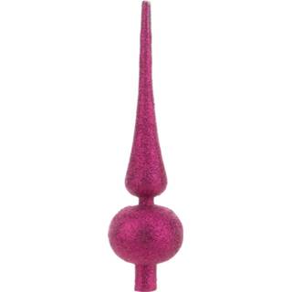 👉 Kerstboom magenta roze kunststof One Size donkerroze piek/kerstboom topper glitter fuchsia 23 cm - Kerstversiering/kerstboomversiering 5400586935614