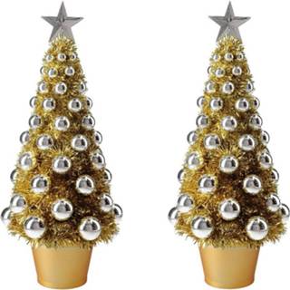 👉 Kerstboom 2x Stuks Complete Mini Kunst Kerstboompje/kunstboompje Goud/zilver Met Kerstballen 40 Cm - Kunstkerstboom 8720576185179