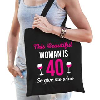 👉 Zwart One Size roze vrouwen Verjaardag tas 40 jaar - this beautiful woman is give wine dames veertig cadeau tasje 8720576137611