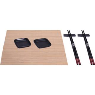 👉 Sushiservies zwart porseleinen One Size meerkleurig sushi servies/serveerset voor 2 personen 7-delig - eetset 8720576642832